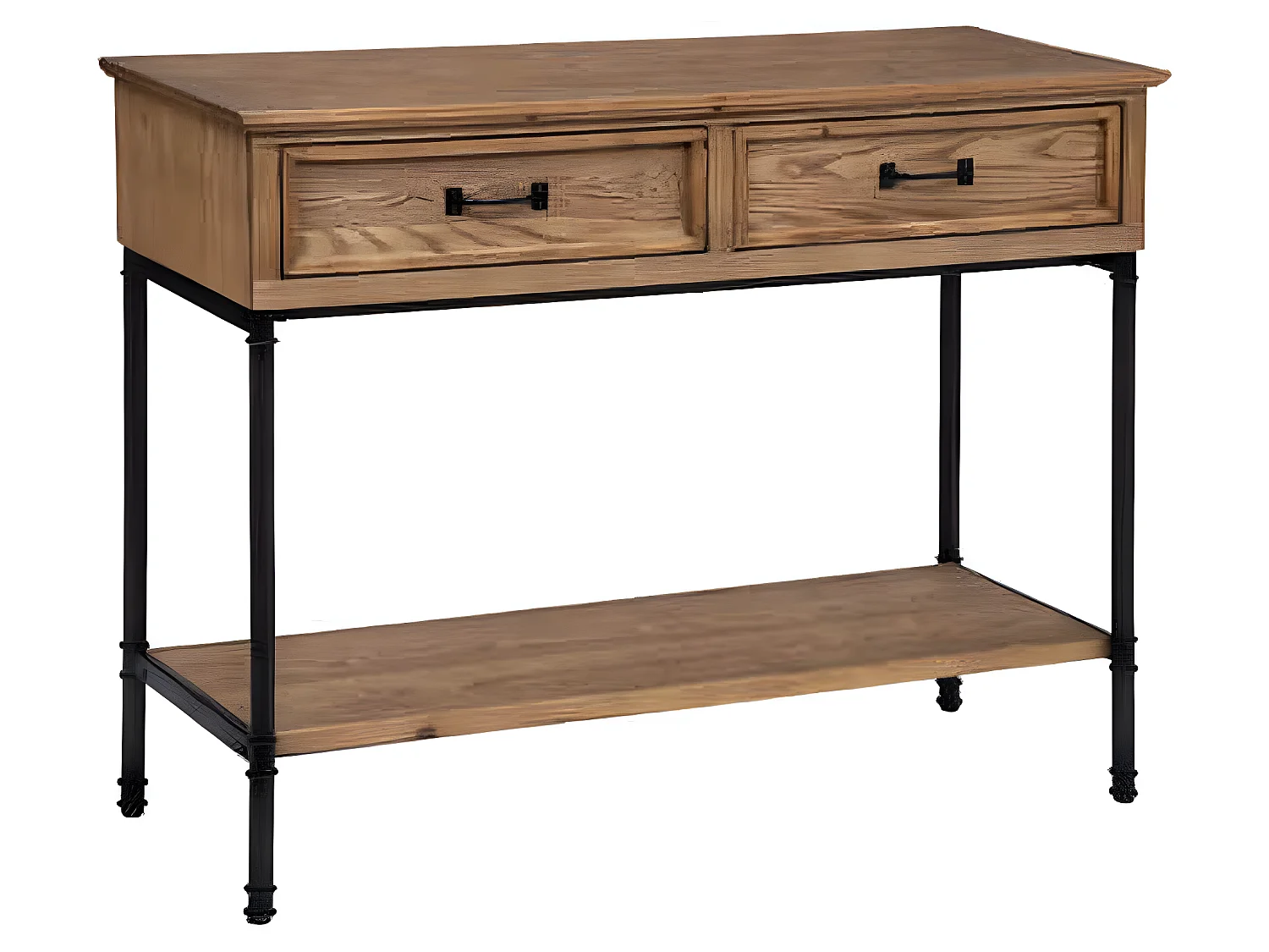 Console avec 2 tiroirs en bois / fer coloris marron - Longueur 110 x Profondeur 40 x Hauteur 85 cm