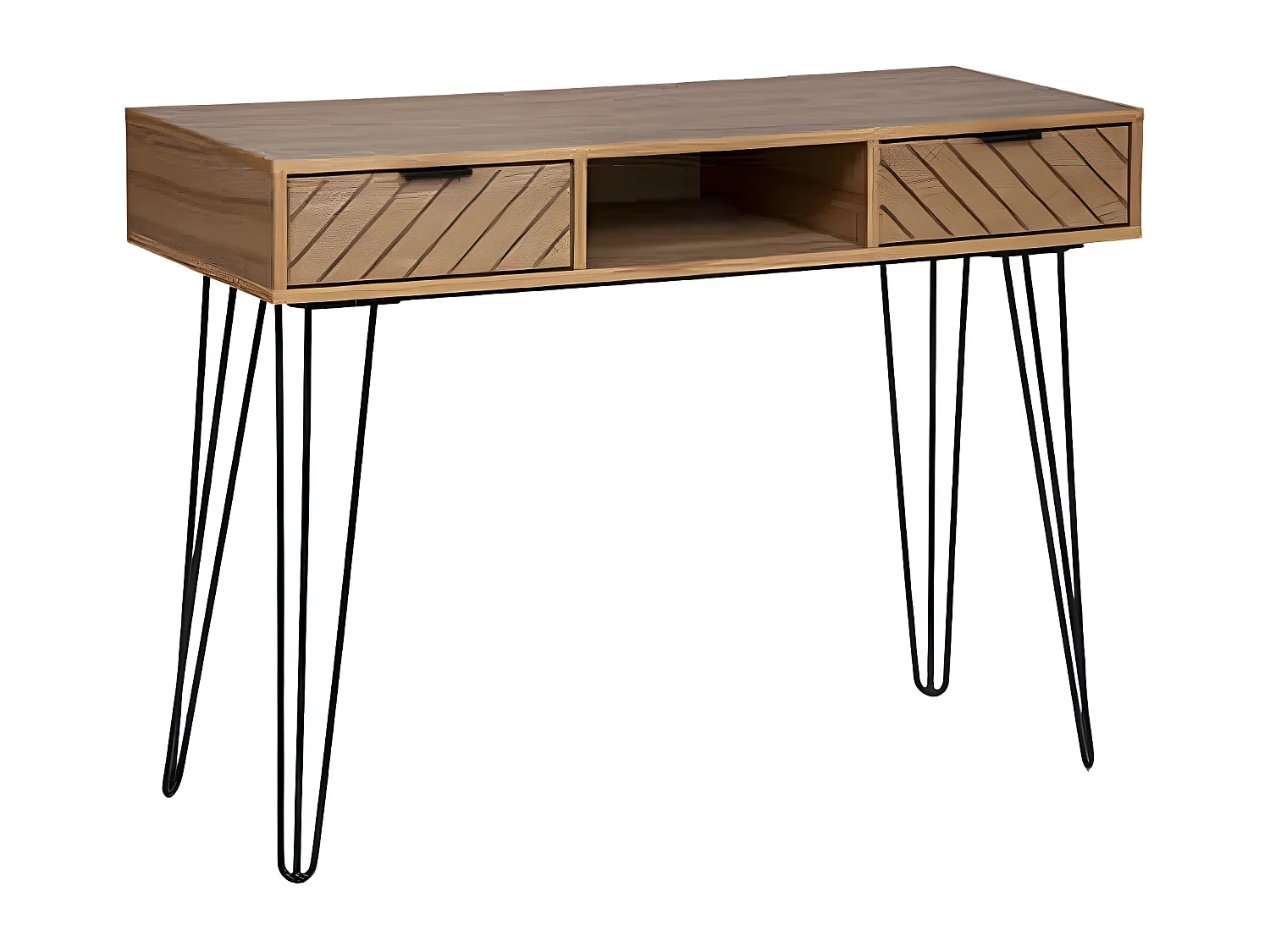 Console avec 2 tiroirs en bois / fer coloris Beige - Longueur 110 x Profondeur 40 x Hauteur 78 cm