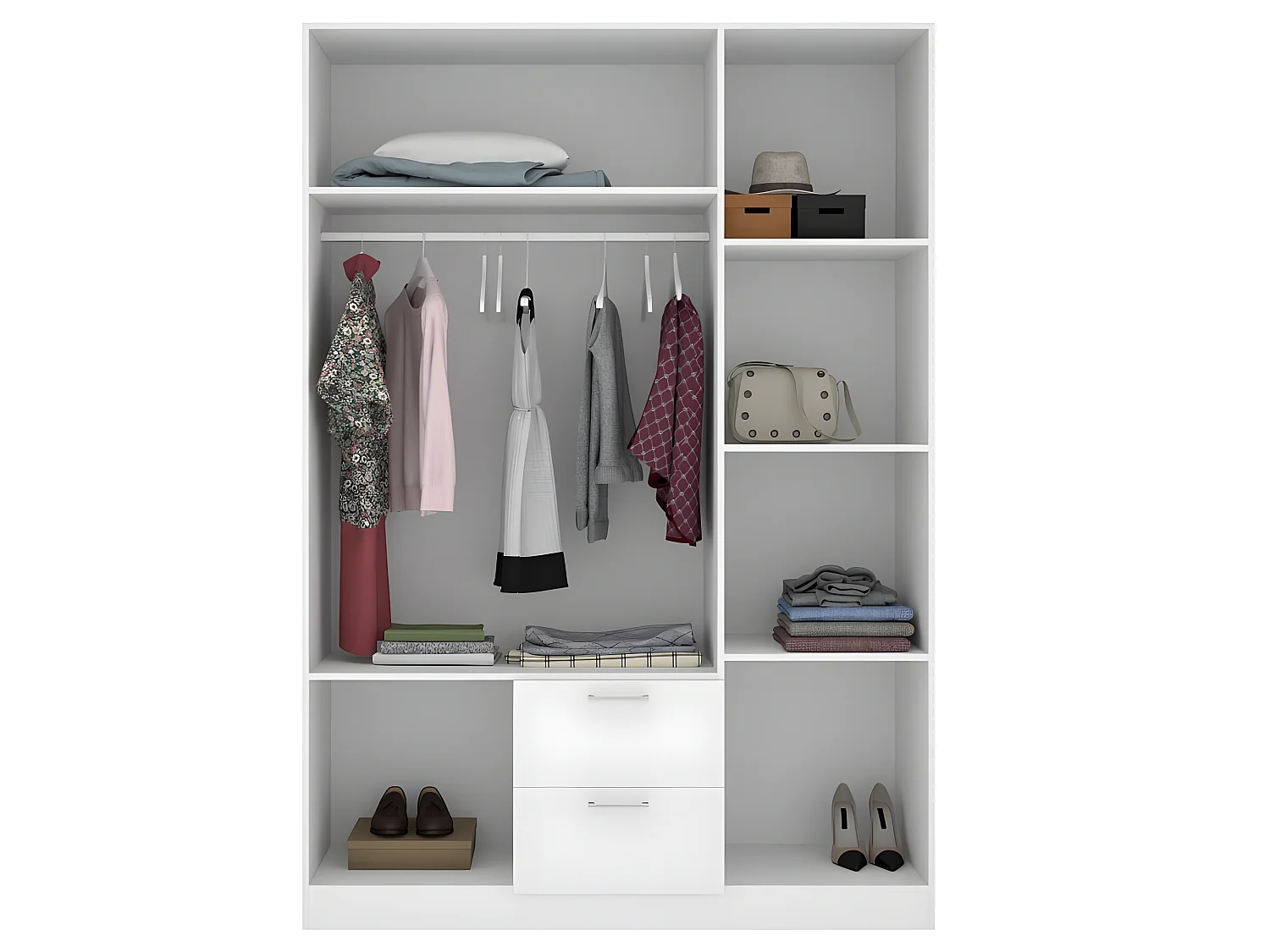 Armoire placard meuble de rangement coloris blanc - Longueur 150 x Profondeur 52 x Hauteur 215 cm