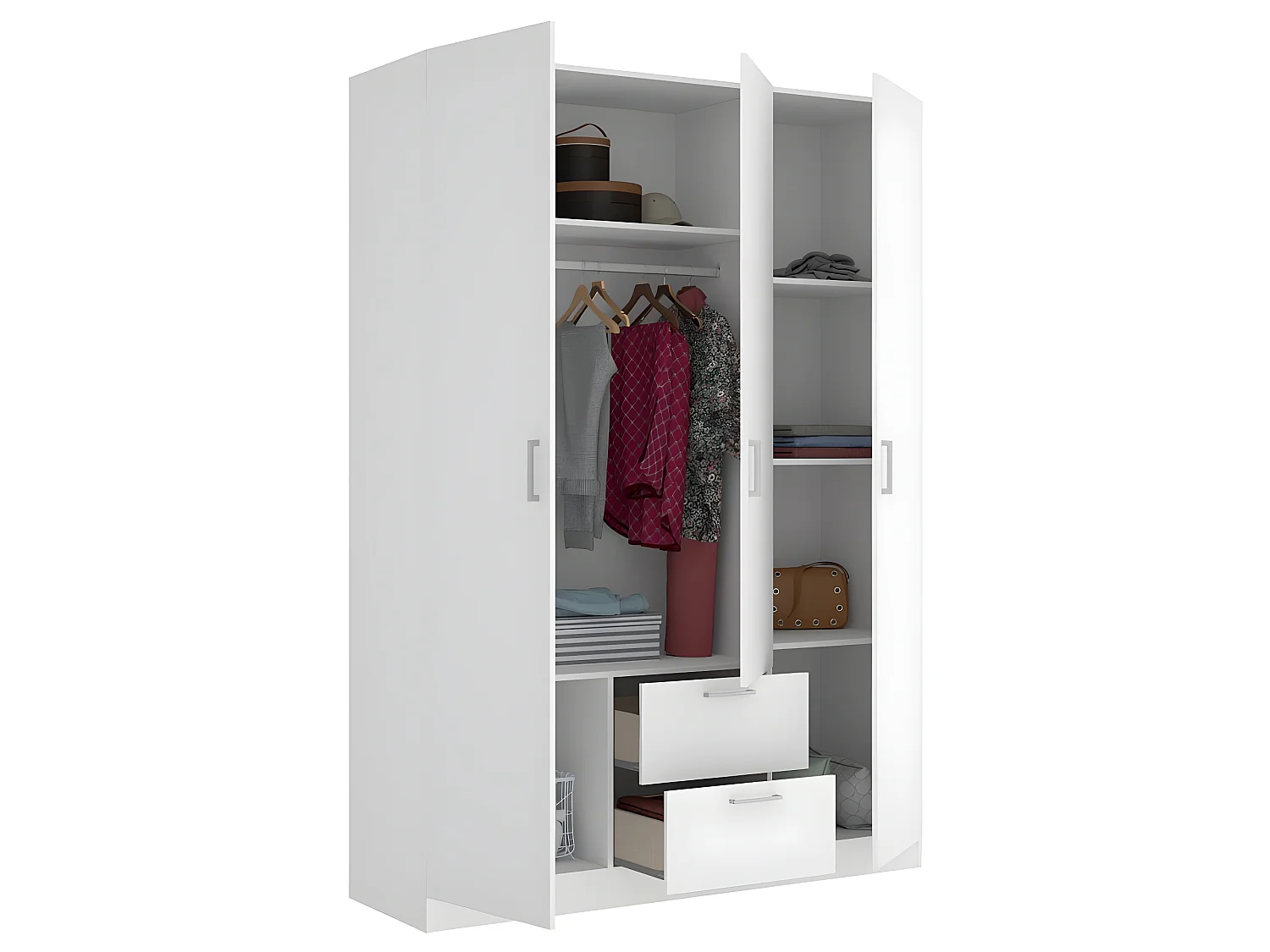 Armoire placard meuble de rangement coloris blanc - Longueur 150 x Profondeur 52 x Hauteur 215 cm