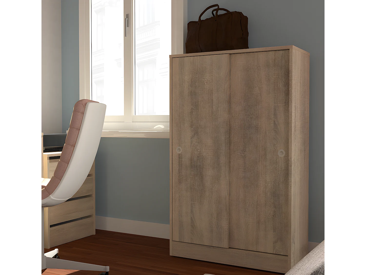 Armoire avec 2 portes coulissantes coloris Cambrian - Hauteur 120 x Longueur 74 x Profondeur 33 cm