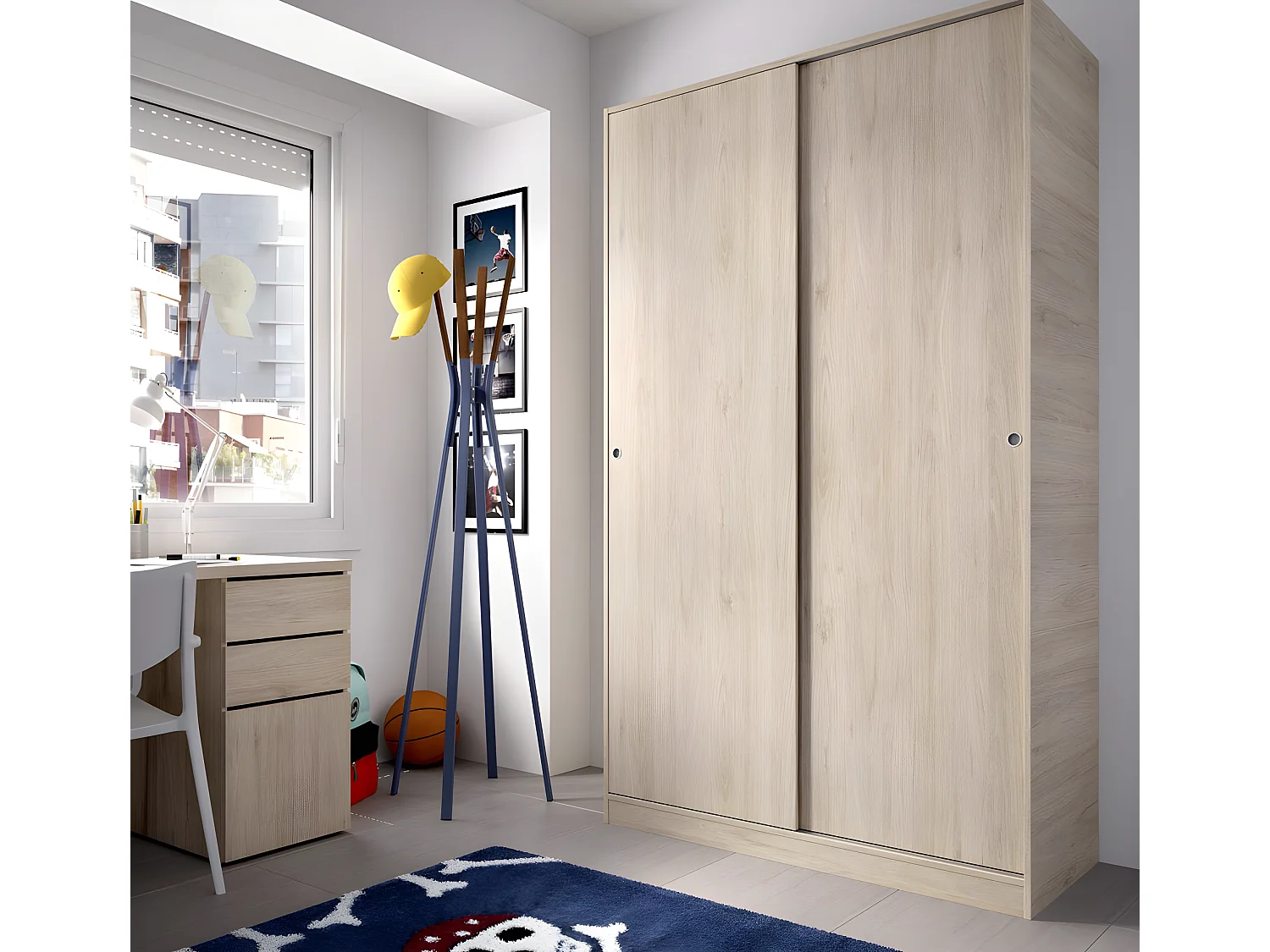 Armoire à portes coulissantes coloris naturel - Longueur 120 x Profondeur 50 x Hauteur 204 cm