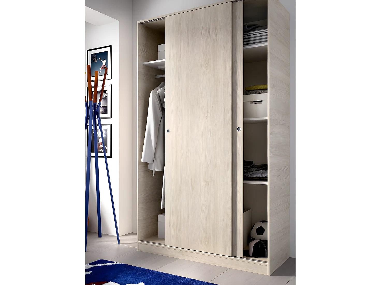 Armoire à portes coulissantes coloris naturel - Longueur 120 x Profondeur 50 x Hauteur 204 cm
