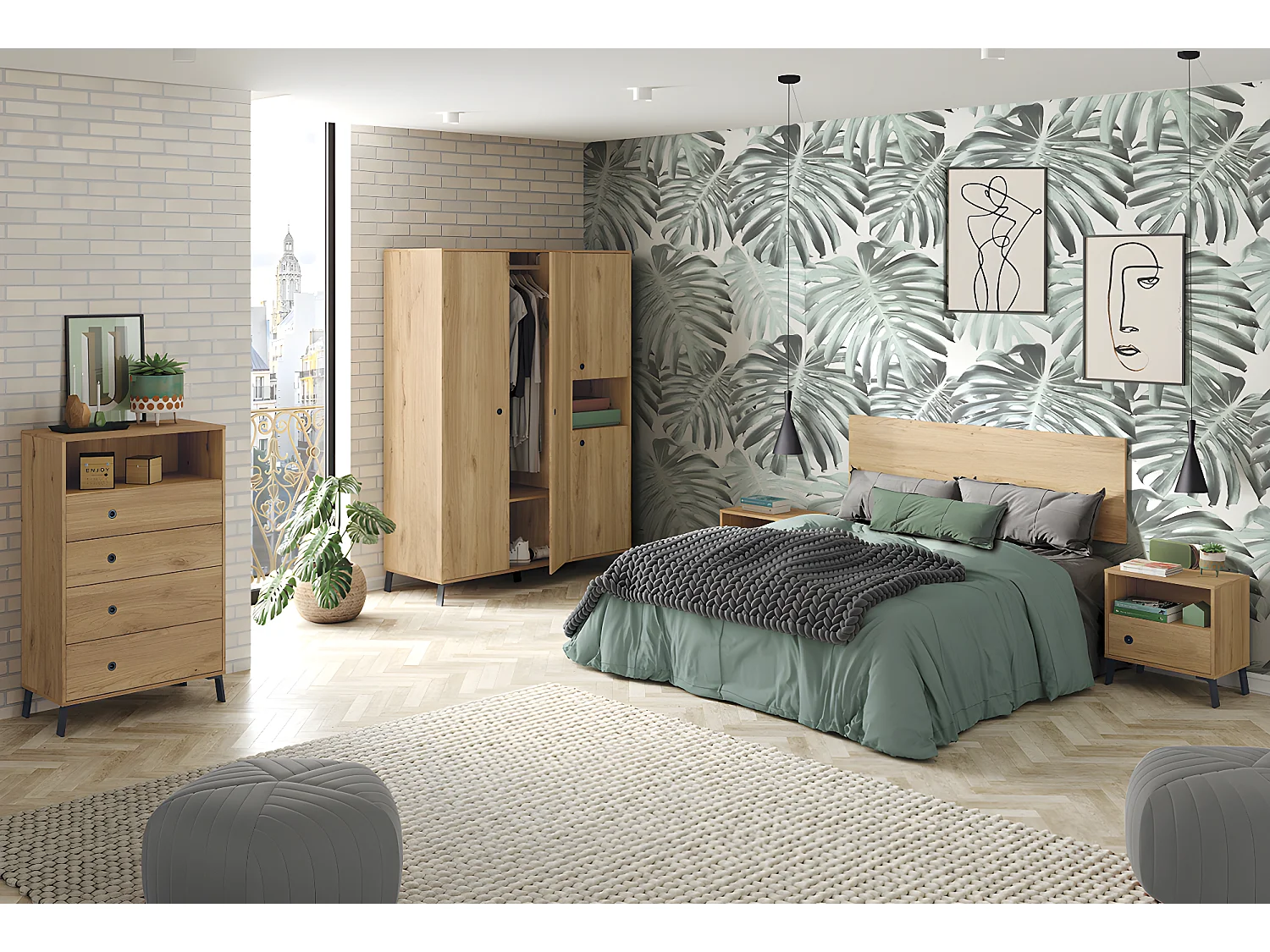 Armoire placard / meuble de rangement coloris chêne doré - Hauteur 200 x Longueur 150 x Profondeur 55 cm