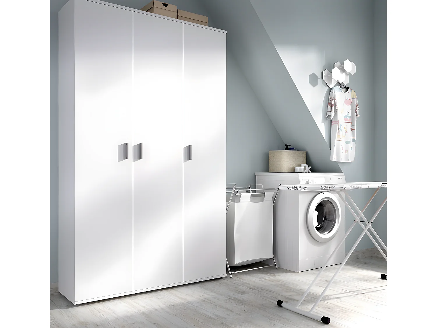 Armoire de rangement 3 portes coloris blanc - Longueur 116 x Profondeur 35 x Hauteur 190 cm