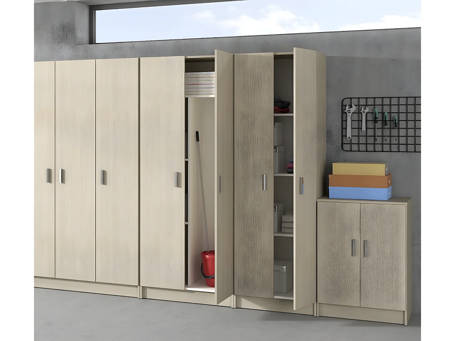 Armoire multi-usages avec 2 portes en bois couleur chêne - Dim : H180 x L73 x P37 cm