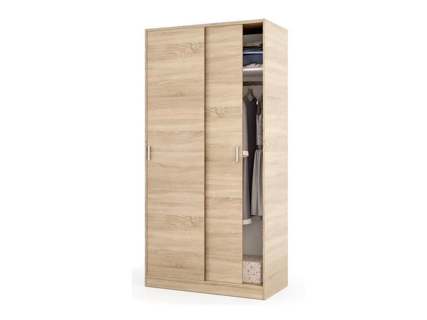 Armoire avec 2 Portes Coulissantes décor chêne canadien - Dim : L 100 cm x H 200 x P 50 cm