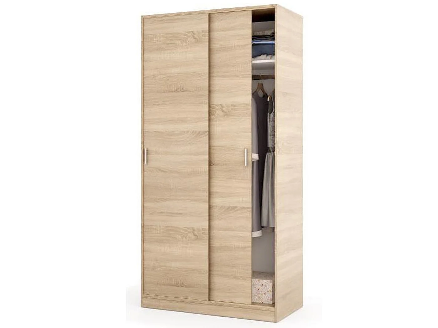 Armoire avec 2 Portes Coulissantes décor chêne canadien - Dim : L 100 cm x H 200 x P 50 cm