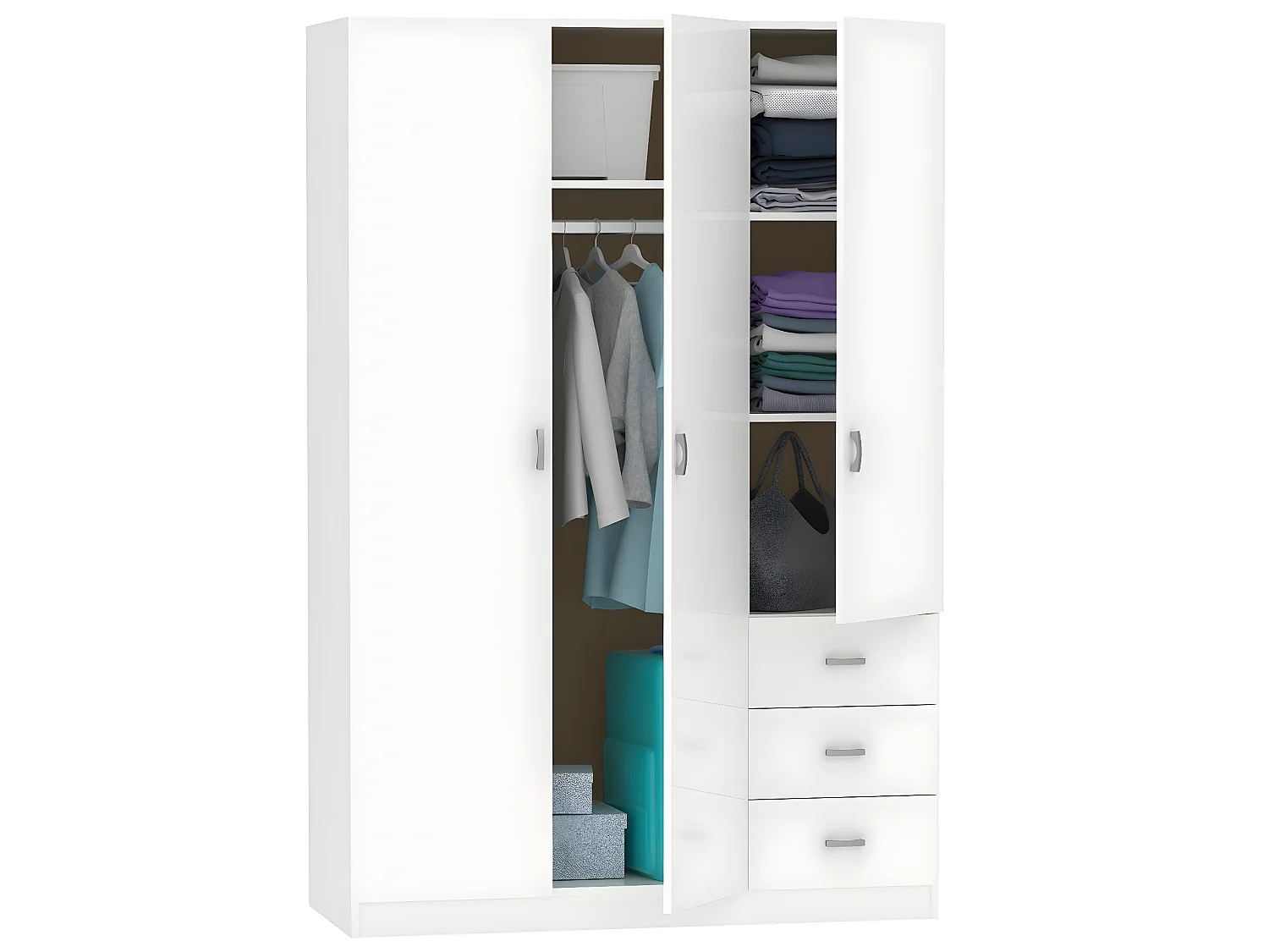 Armoire placard / meuble de rangement coloris blanc - Hauteur 180 x Longueur 120 x Profondeur 50 cm