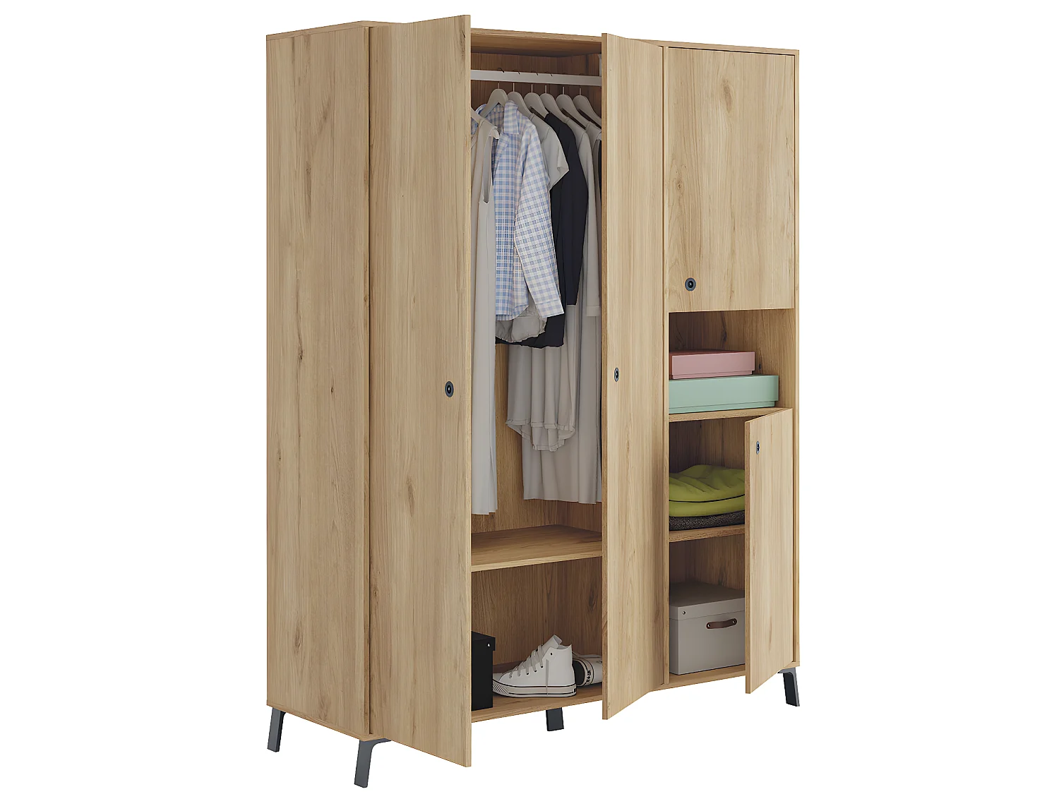 Chambre à coucher adulte coloris chêne doré ( armoire + 2 chevets + Tête de lit )