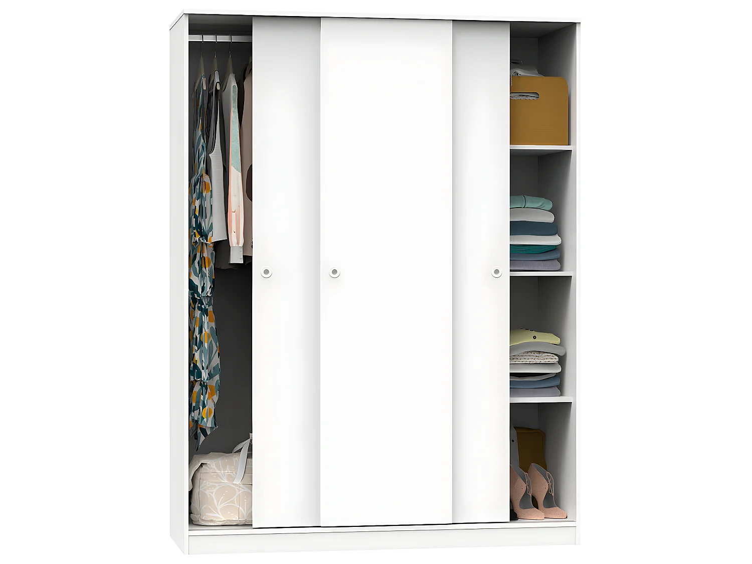 Armoire avec 3 portes coulissantes coloris blanc - Hauteur 200 x Longueur 150 x Profondeur 55 cm
