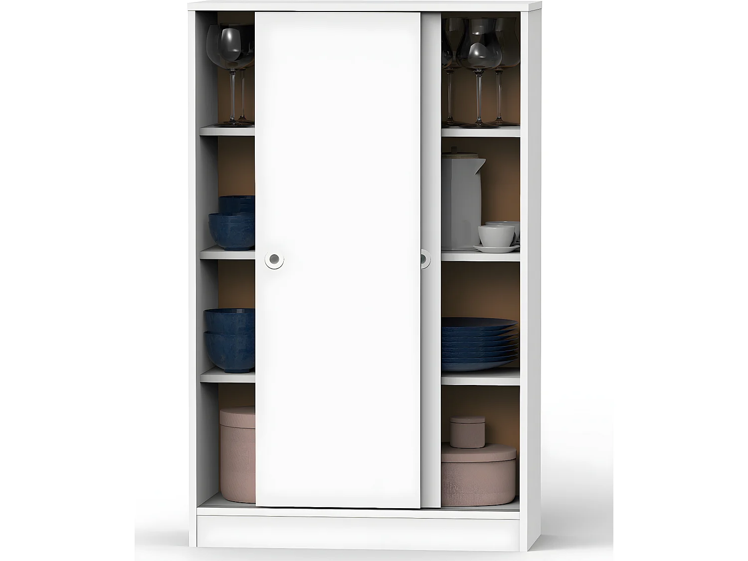 Armoire avec 2 portes coulissantes coloris blanc - Hauteur 120 x Longueur 74 x Profondeur 33 cm