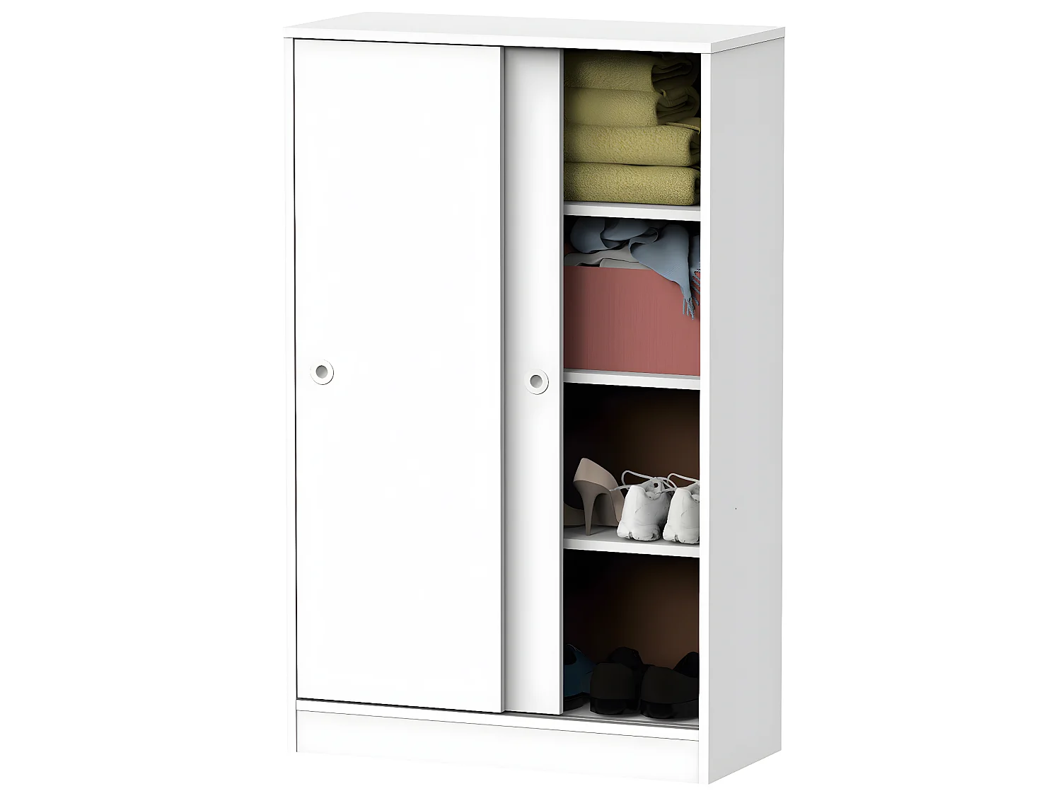 Armoire avec 2 portes coulissantes coloris blanc - Hauteur 120 x Longueur 74 x Profondeur 33 cm