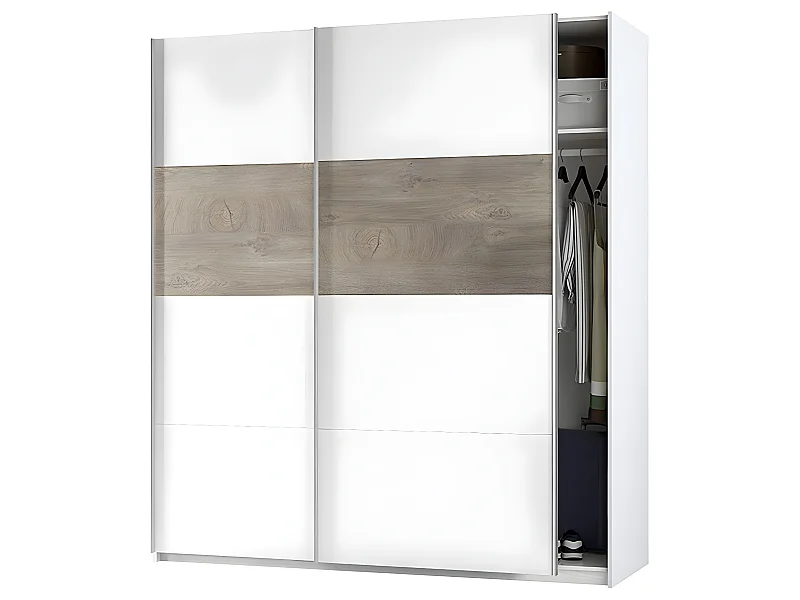 Armoire avec 2 portes coulissantes coloris Alaska chêne à nœuds / blanc artic - Hauteur 200 x Longueur 180 x Profondeur 60 cm