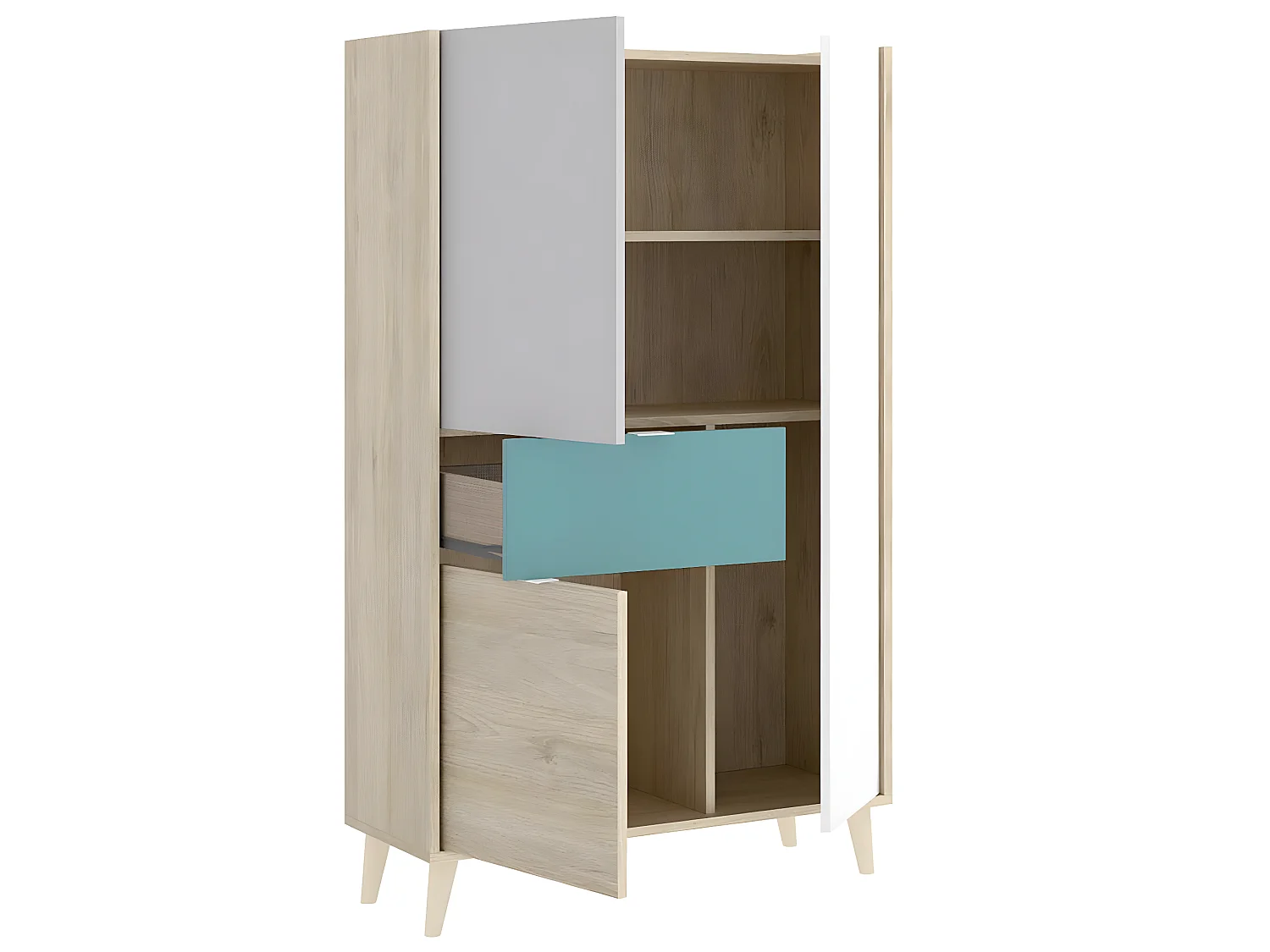 Armoire placard meuble de rangement coloris naturel/émeraude - Longueur 81 x Hauteur 137 x Profondeur 43 cm