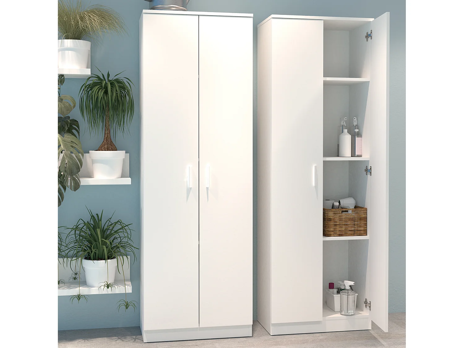 Armoire / meuble de rangement coloris blanc - Hauteur 180 x Longueur 60 x Profondeur 35 cm