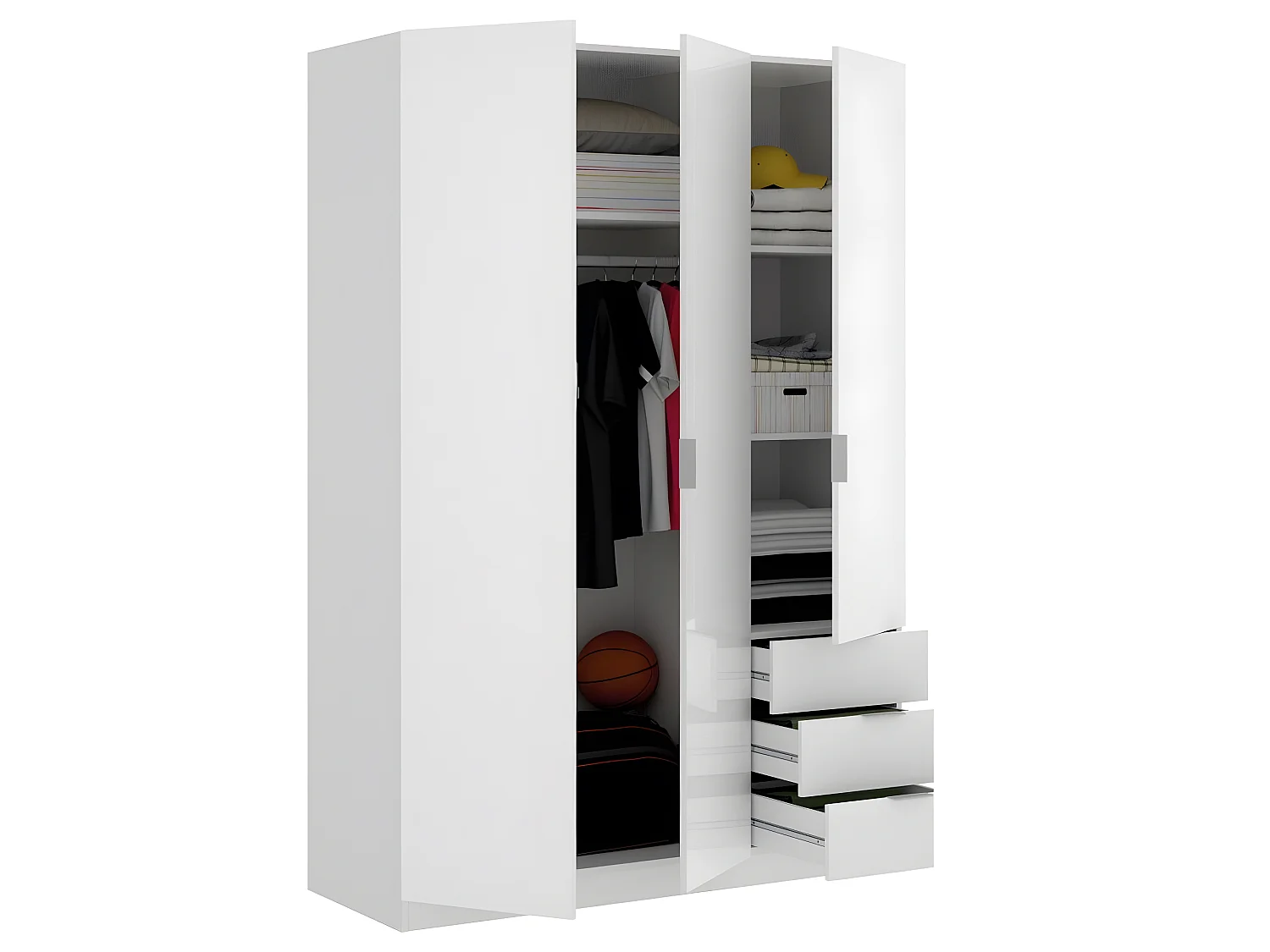 Armoire placard meuble de rangement coloris blanc - Longueur 121 x Profondeur 52 x Hauteur 184 cm
