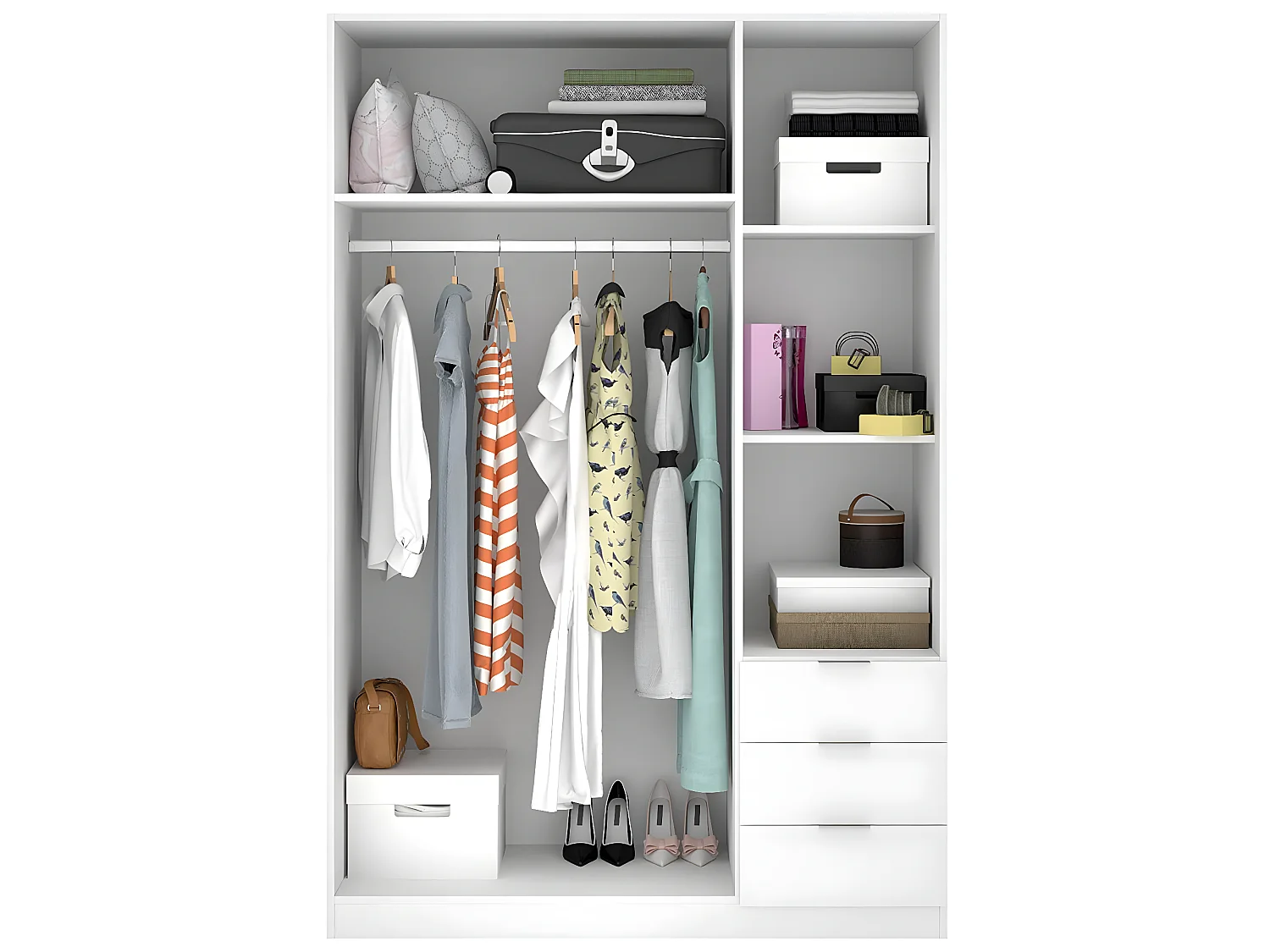 Armoire placard meuble de rangement coloris blanc - Longueur 121 x Profondeur 52 x Hauteur 184 cm