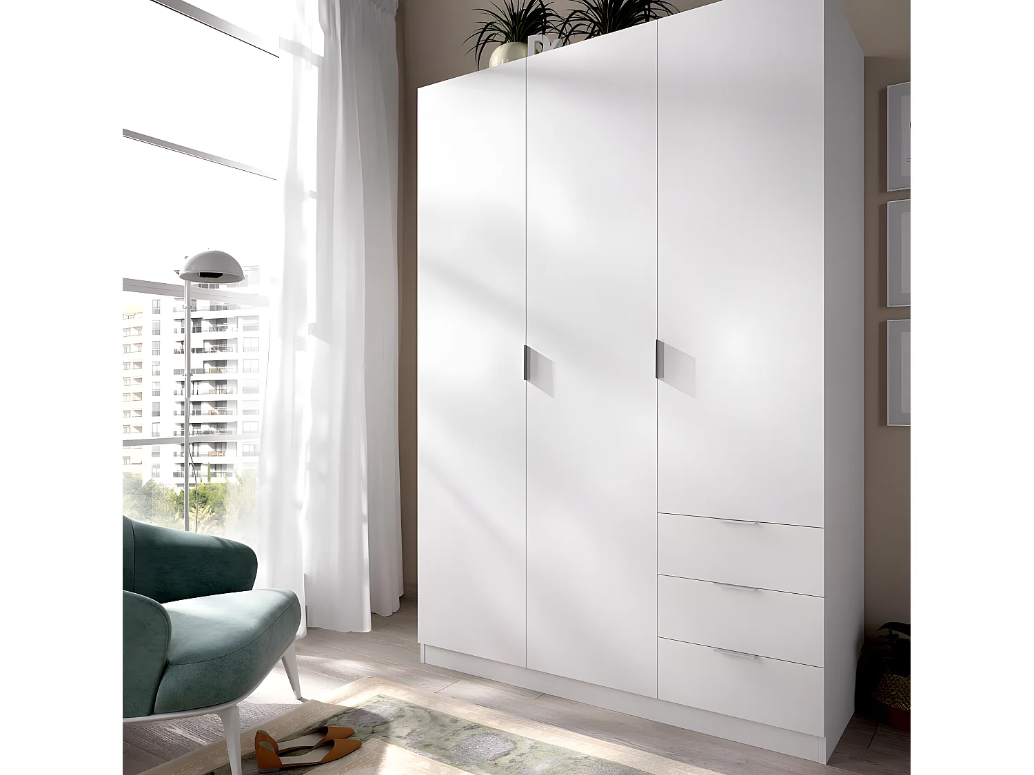 Armoire placard meuble de rangement coloris blanc - Longueur 121 x Profondeur 52 x Hauteur 184 cm