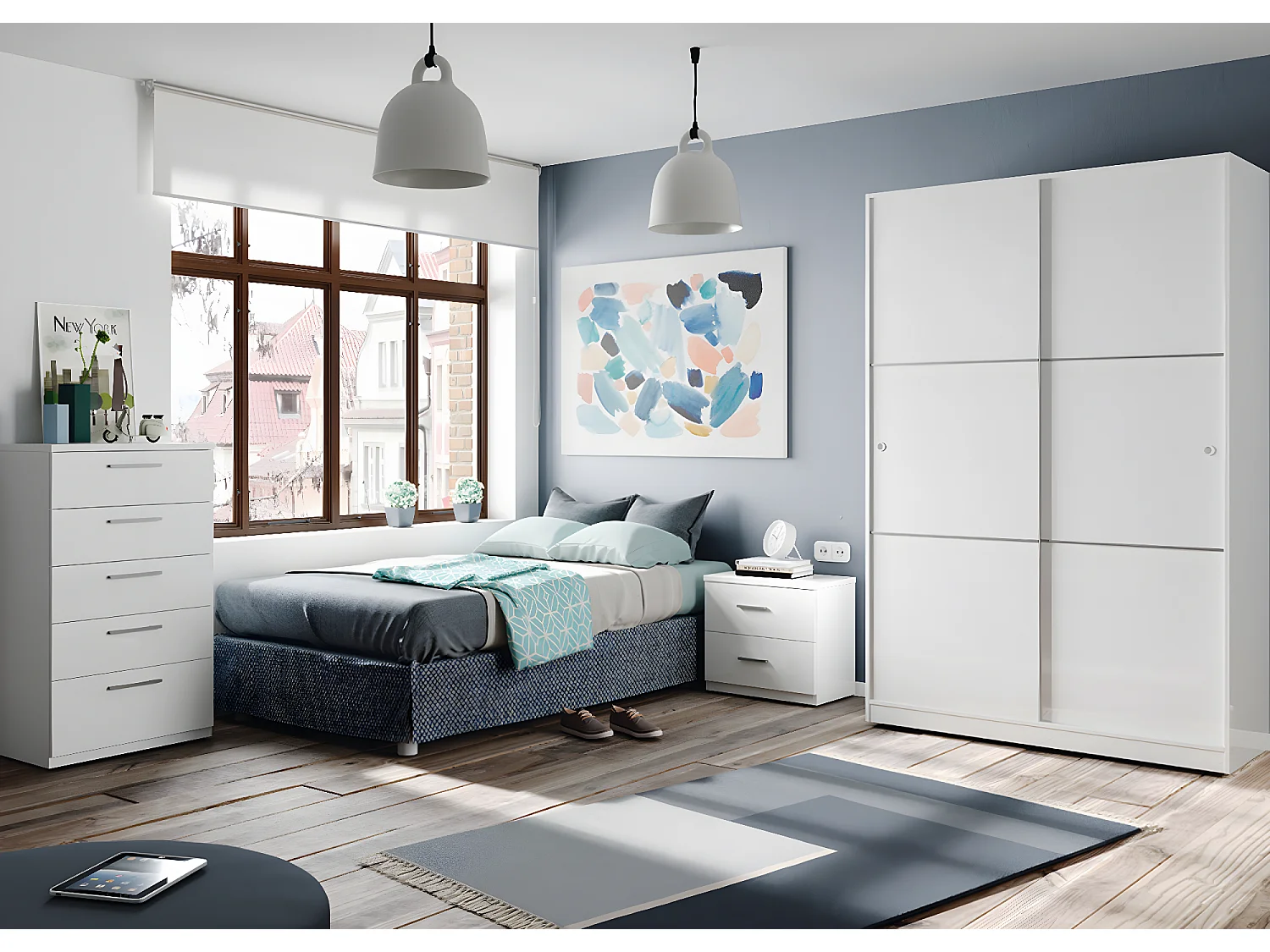 Armoire avec 2 portes coulissantes coloris blanc - Dim : L 120 x H200 x P 50 cm