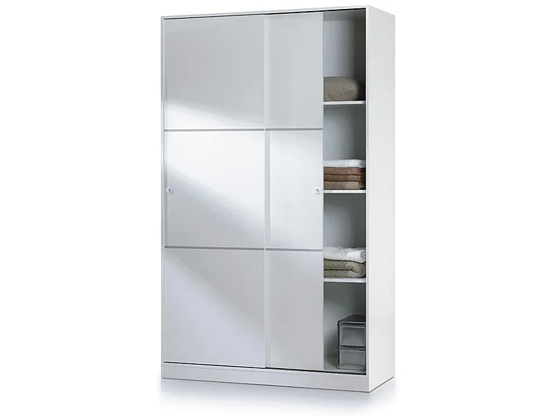 Armoire avec 2 portes coulissantes coloris blanc - Dim : L 120 x H200 x P 50 cm
