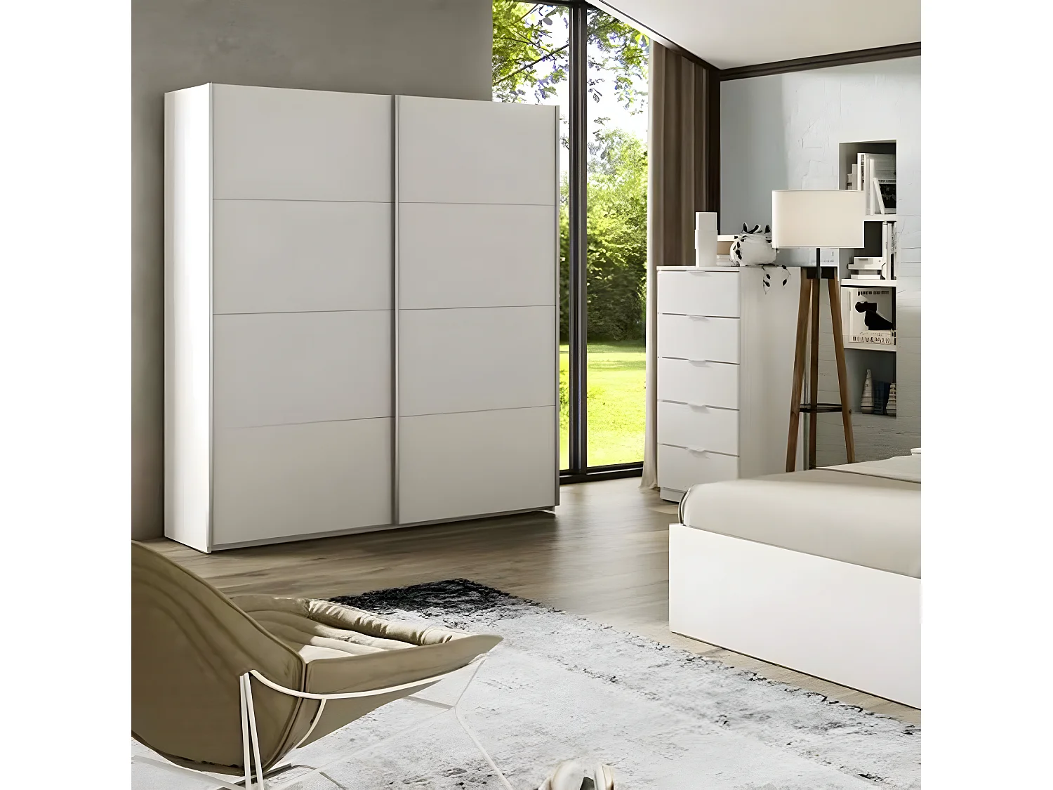 Armoire avec 2 portes coulissantes coloris blanc artik - Longueur 150 x Profondeur 60 x Hauteur 200 cm