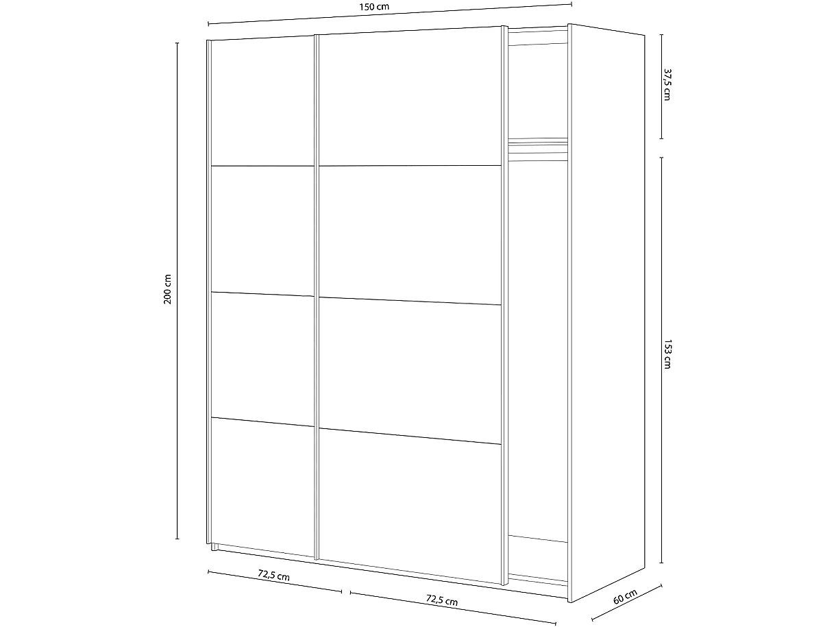 Armoire avec 2 portes coulissantes coloris blanc artik - Longueur 150 x Profondeur 60 x Hauteur 200 cm