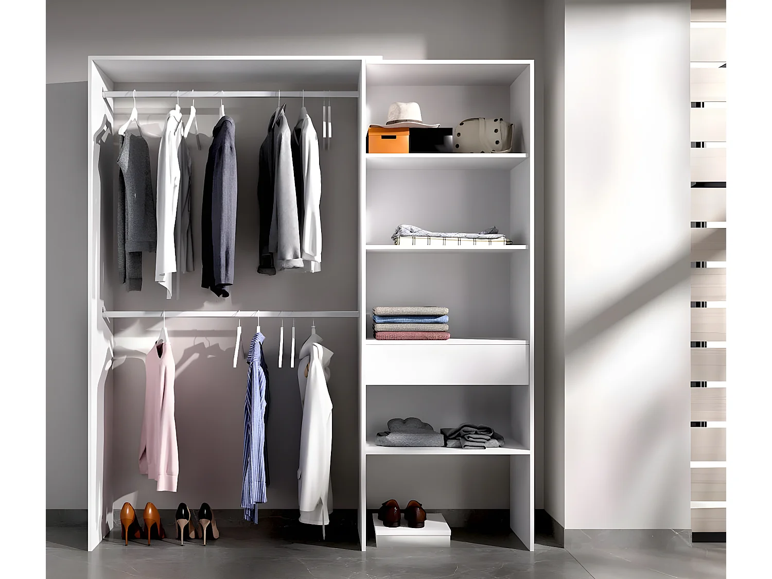 Armoire placard extensible coloris blanc - Longueur 110-160 x Hauteur 187 x Profondeur 40 cm