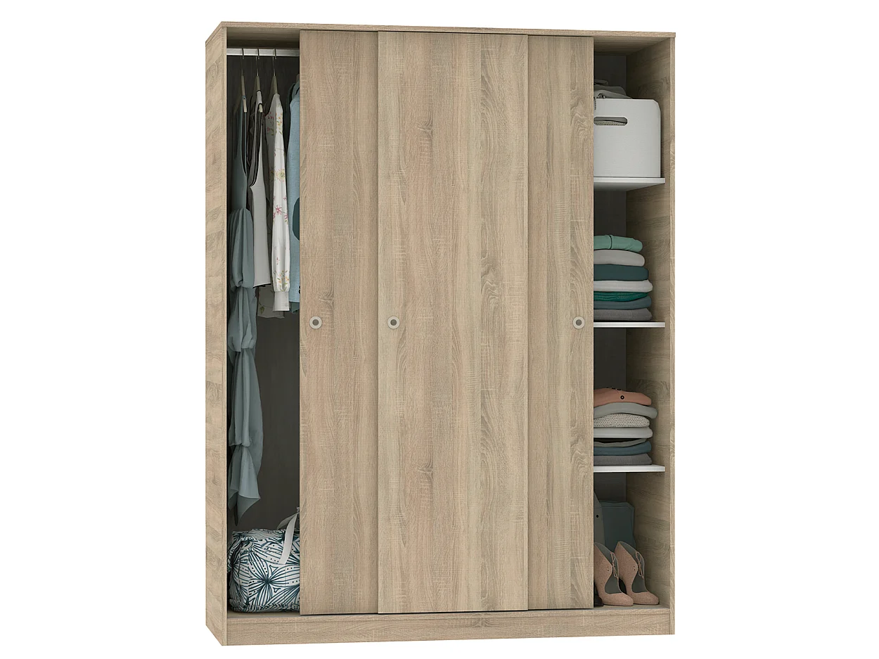 Armoire Placard de rangement de 3 portes coulissantes coloris cambrien - Longueur 150 x Profondeur 55 x Hauteur 200 cm
