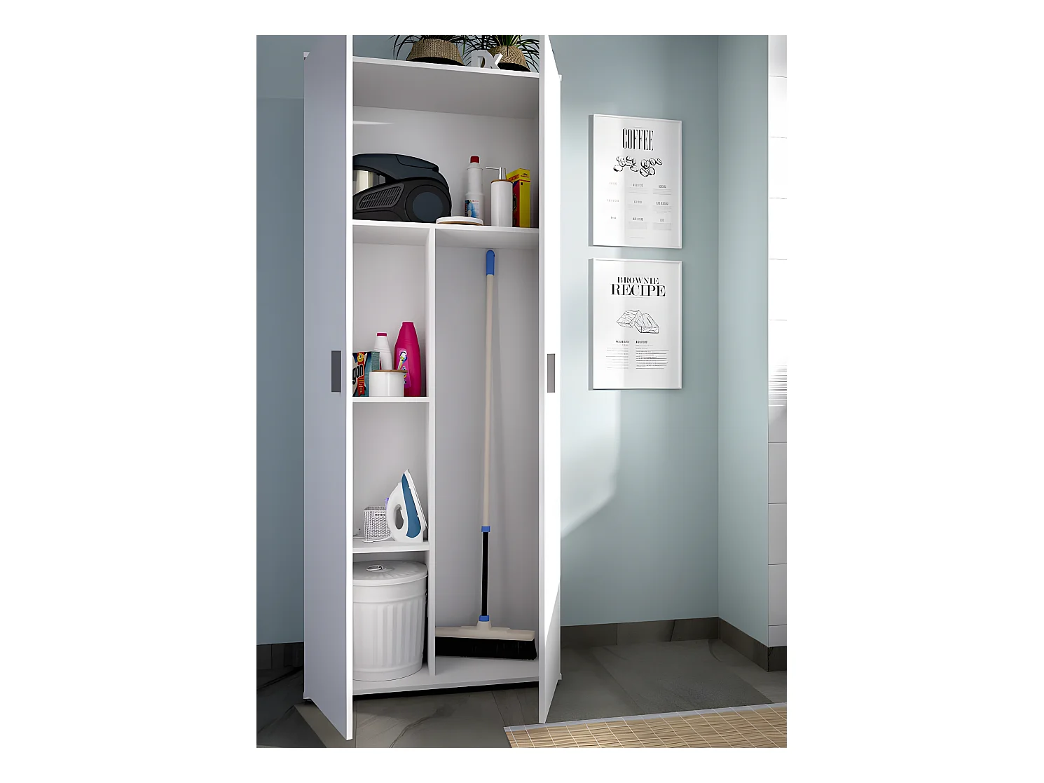 Armoire de rangement 2 portes coloris blanc - Longueur 78 x Profondeur 35 x Hauteur 190 cm