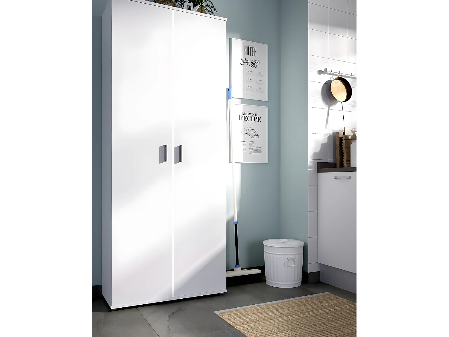 Armoire de rangement 2 portes coloris blanc - Longueur 78 x Profondeur 35 x Hauteur 190 cm