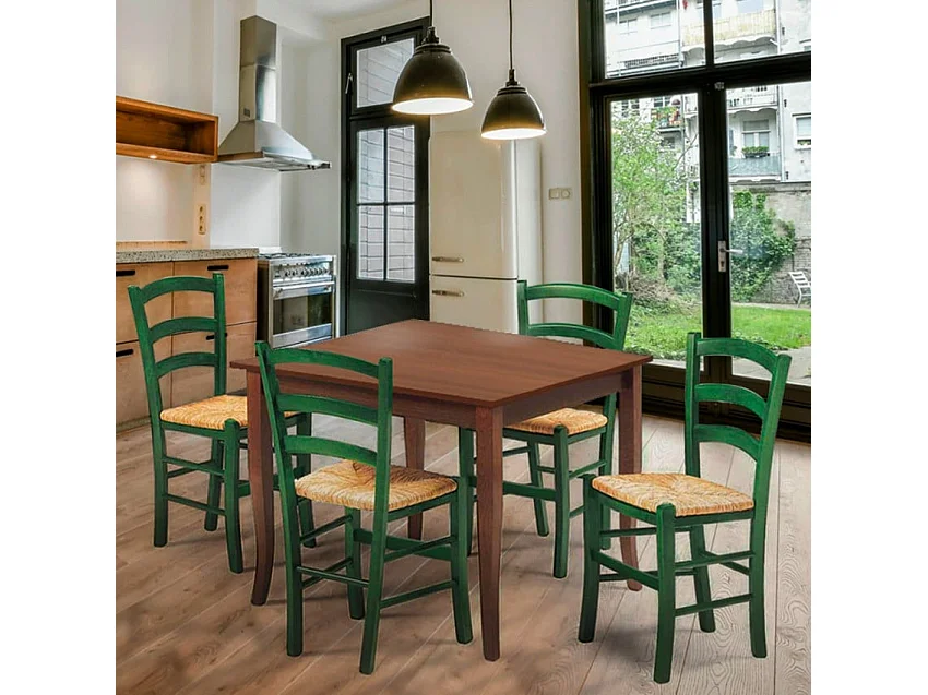 Ensemble de 4 chaises et une table carrée intérieurs Rattlesnake