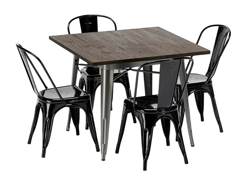 Set tavolo quadrato + 4 sedie in metallo design Bahama Mama