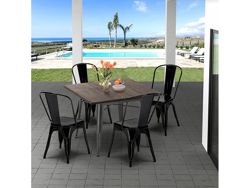 Set tavolo quadrato + 4 sedie in metallo design Bahama Mama