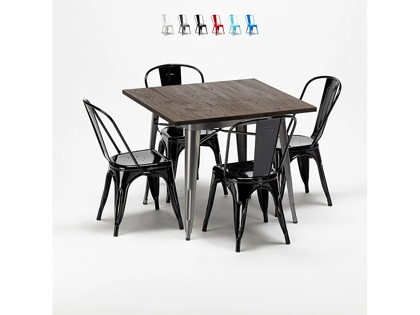 Set tavolo quadrato + 4 sedie in metallo design Bahama Mama