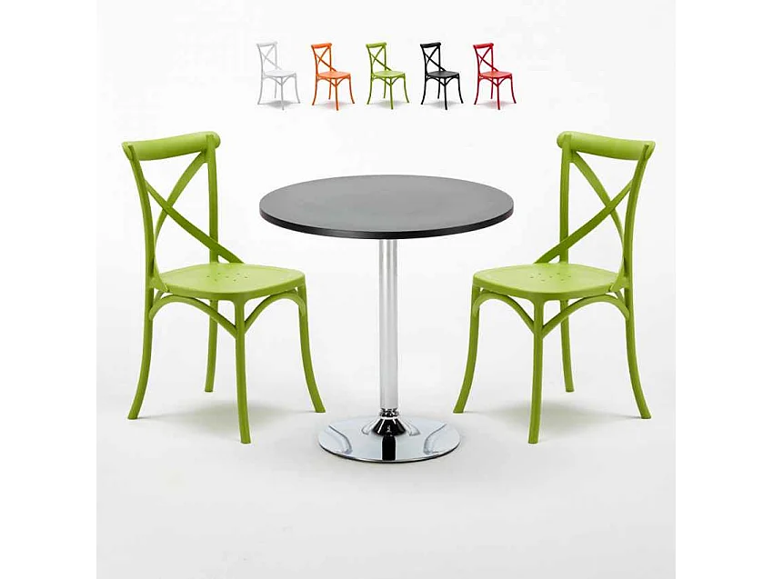 Ensemble de table ronde noire 70x70cm 2 chaises Apricot Sour