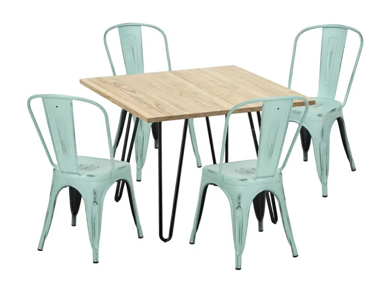 Set tavolo 80x80cm in metallo e legno 4 sedie vintage bar Pear Martini