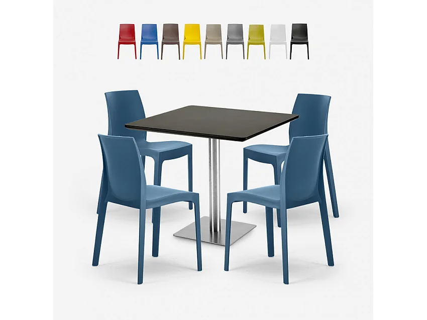 Ensemble de 4 chaises empilables table noire 90x90cm Applejack