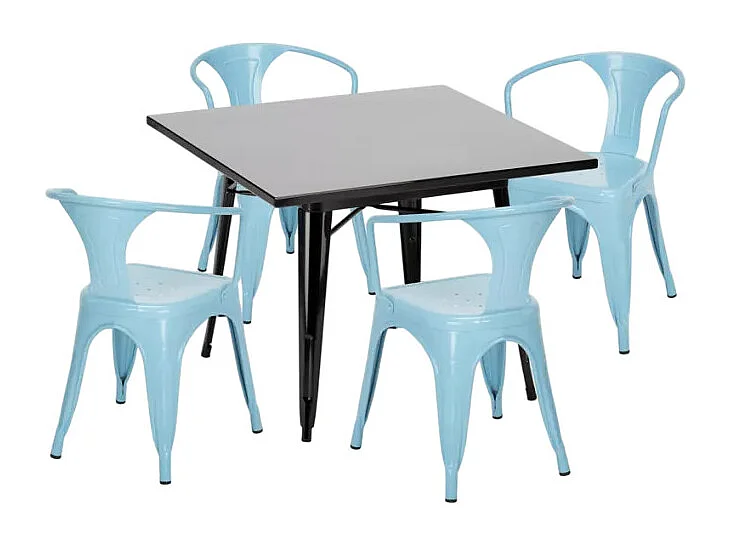 Set Tavolo noir 80x80 + 4 chaises style bar restaurant Melon Ball