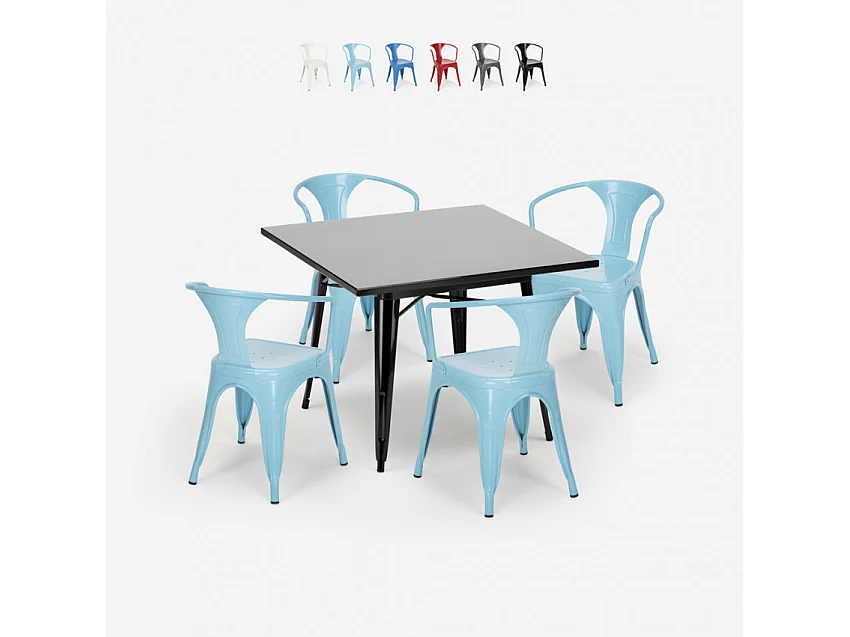 Set Tavolo noir 80x80 + 4 chaises style bar restaurant Melon Ball