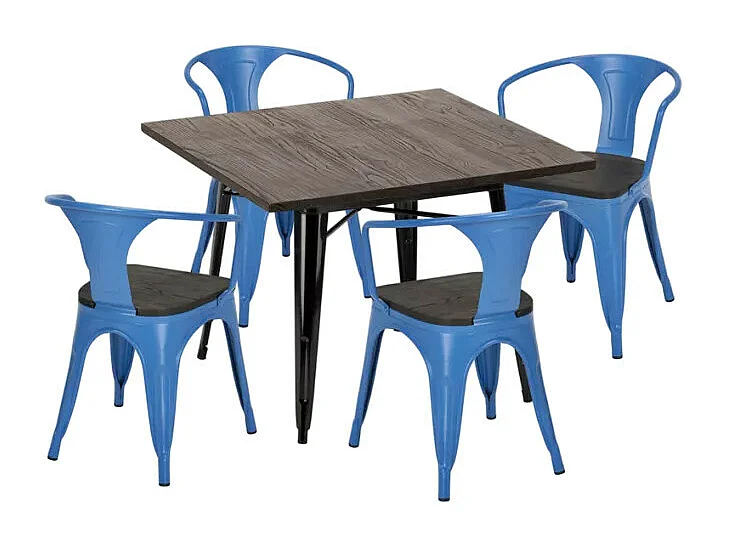 juego industrial mesa cocina 80 x 80 cm 4 sillas madera metal hustle wood black - Azul Marino