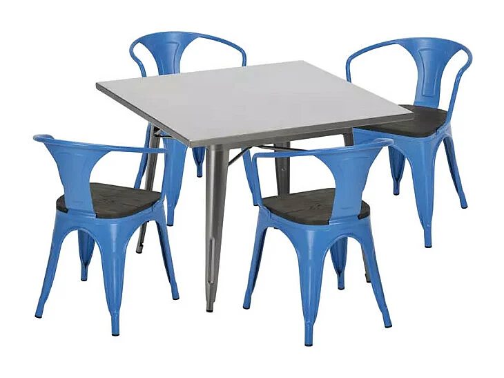 juego cocina estilo industrial mesa 80 x 80 cm 4 sillas madera metal century wood - Azul Marino