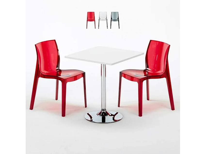Ensemble de table 70x70cm avec 2 chaises colorées Kir Royale