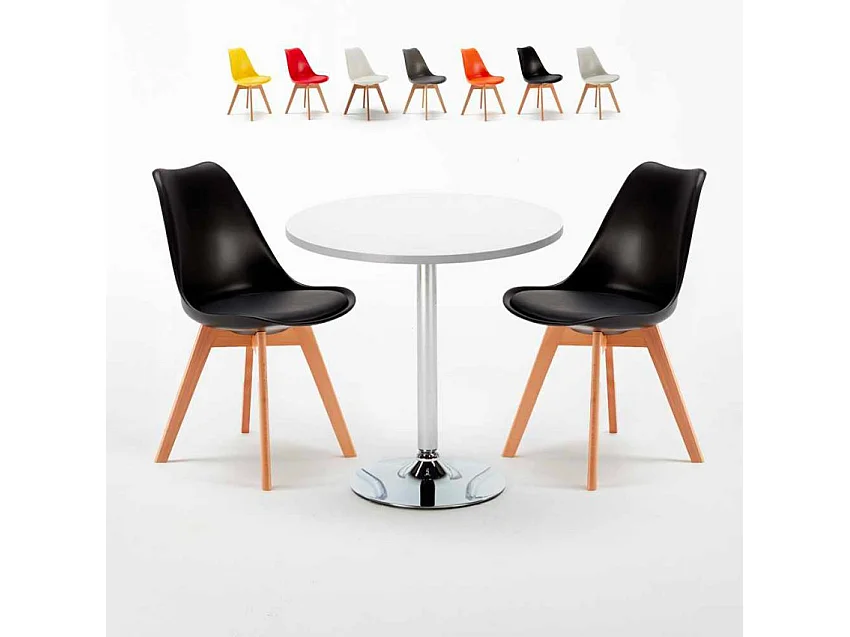 Ensemble de table ronde blanche 70x70cm 2 chaises Gin Basil Smash