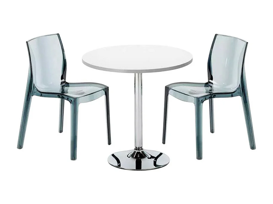 Mesa Redonda Blanca 70x70 cm y Sillas De Colores Transparentes Femme Fatale Spectre - Transparente Antracita Negro