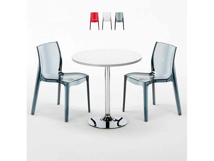Mesa Redonda Blanca 70x70 cm y Sillas De Colores Transparentes Femme Fatale Spectre - Transparente Antracita Negro
