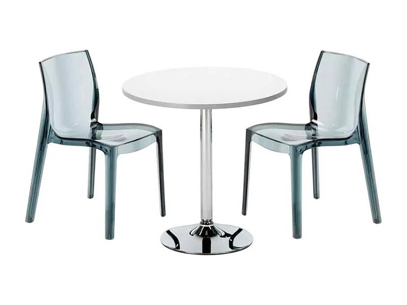 Mesa Redonda Blanca 70x70 cm y Sillas De Colores Transparentes Femme Fatale Spectre - Transparente Antracita Negro