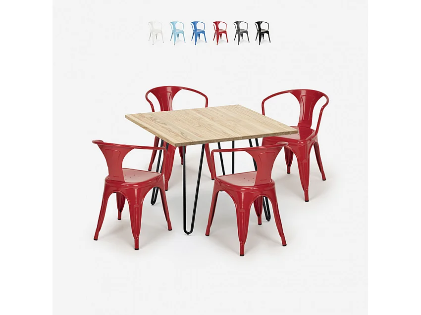 Ensemble de table 80x80 design industriel + 4 chaises Cucumber Cooler