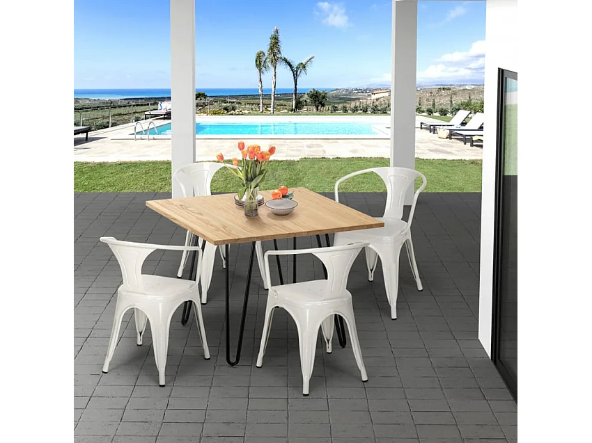 Ensemble de table 80x80 design industriel + 4 chaises Cucumber Cooler