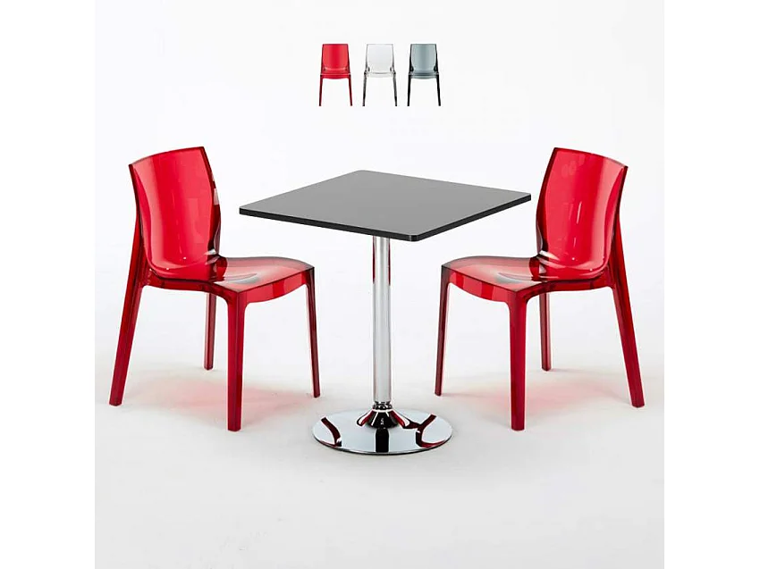 Ensemble table et chaises 70x70cm 2 chaises bar et café Shandy